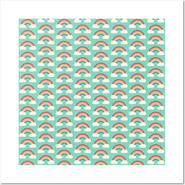 Retro Rainbow and Cloud Pattern Wall Art by JunkyDotCom